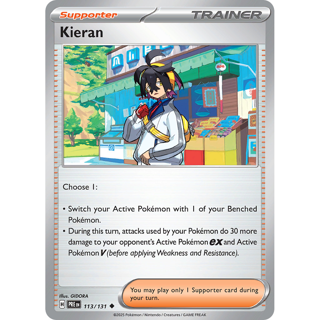 Kieran 113/131 Prismatic Evolutions EN, GIDORA Kartu TCG Pokemon ORI 2025 sv8pt5-113