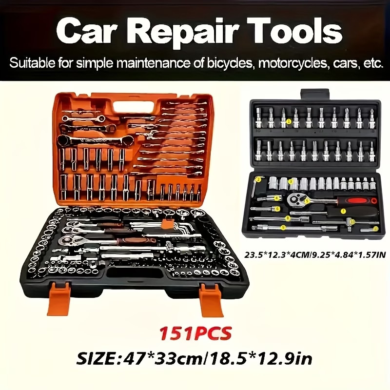 150/46pcs Socket Tool Set, Automotive & Motorcycle Repair Tool Kit - Durable Chrome Vanadium Steel,