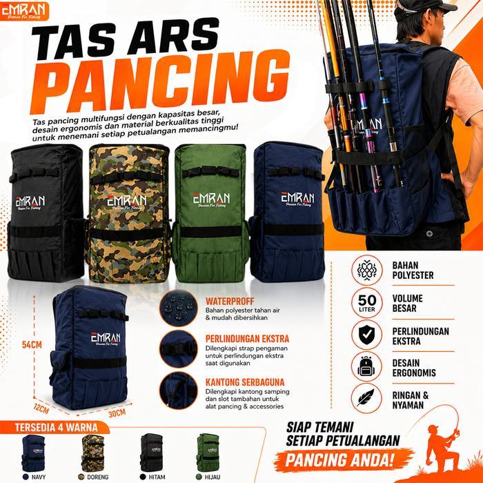 Tas Punggung Joran Pancing 8 Kantong Slot Samping 1 Utama Kapasitas 50L Diskon Sale