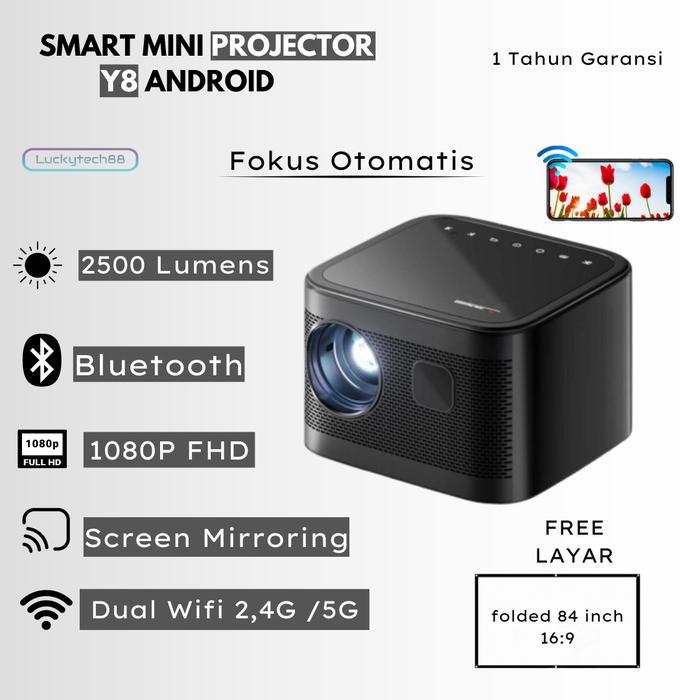 Proyektor Mini LED Y8 Android 9.0 Wifi 2500 Lumens | Proyektor Mini Portable | Proyektor Mini Androi
