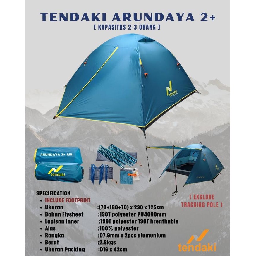 Tenda Tendaki Arundaya 2+Air Untuk 2-3 Orang Kwalitas Mis Go