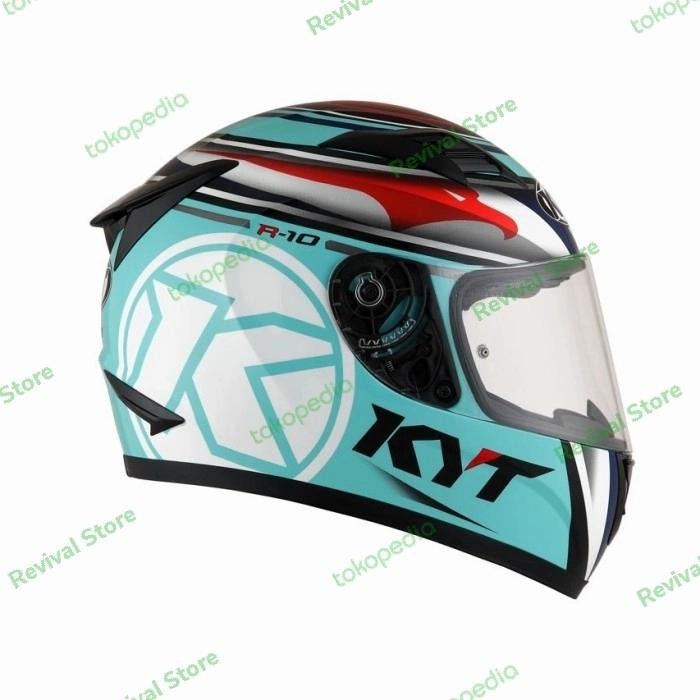 Kyt R10 #1 Flat Visor Aqua Blue - Red Flou Motorcycle