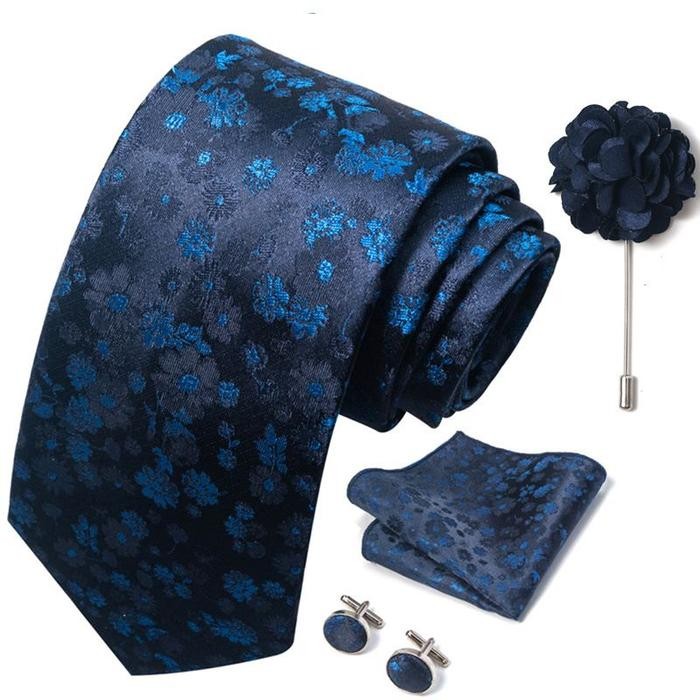 Kiama - Dasi Set Formal Batik Biru Muda Sky Biru Navy Dongker Biru Tua Cufflink Saputangan Jas Ready