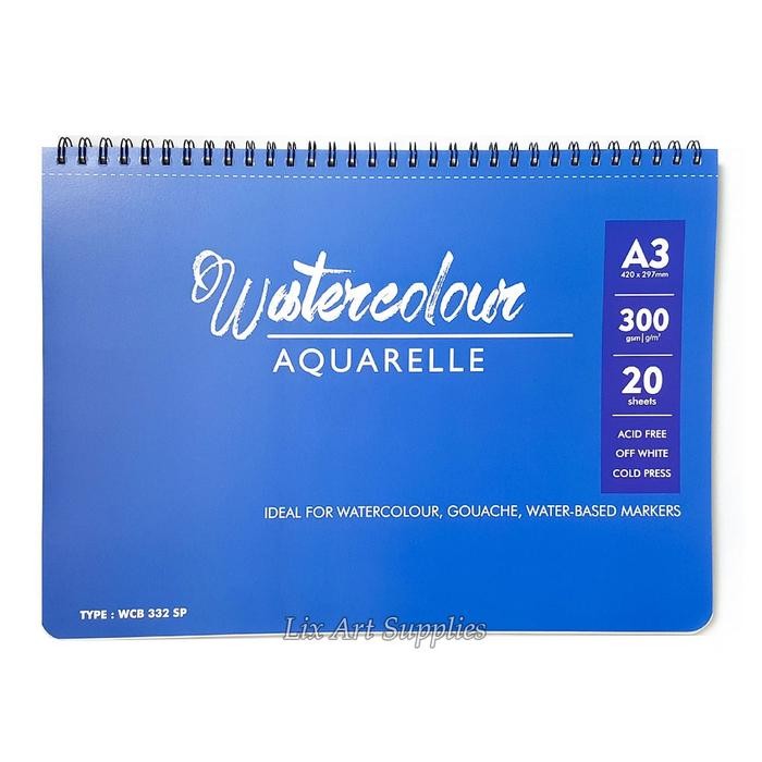 V-Tec Watercolor Book Spiral A3 - 20 lbr (300 gsm) Cold Pressed / Kertas Cat Air / Kertas Watercolor