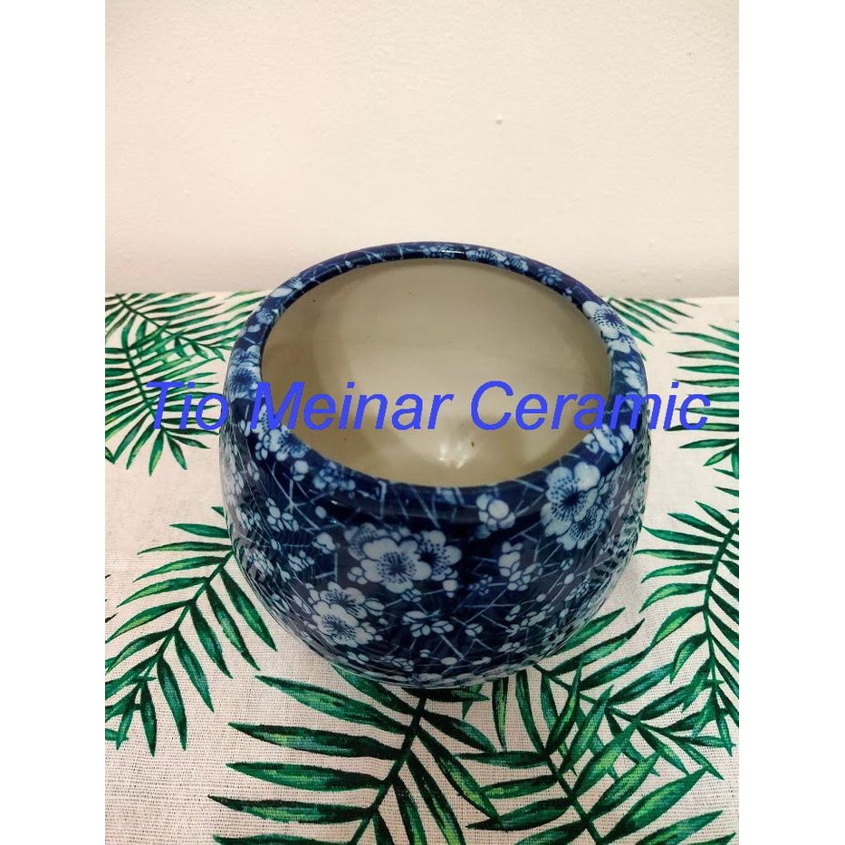 Pot Bunga Keramik Cina Bulat Tebal Motif Bunga Sakura