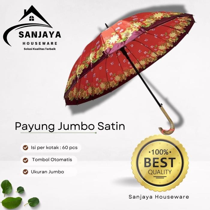 ORIGINAL Sinar Payung Golf Otomatis Ukuran Jumbo Besar Satin Motif Bunga Gagang Bengkok READY STOCK