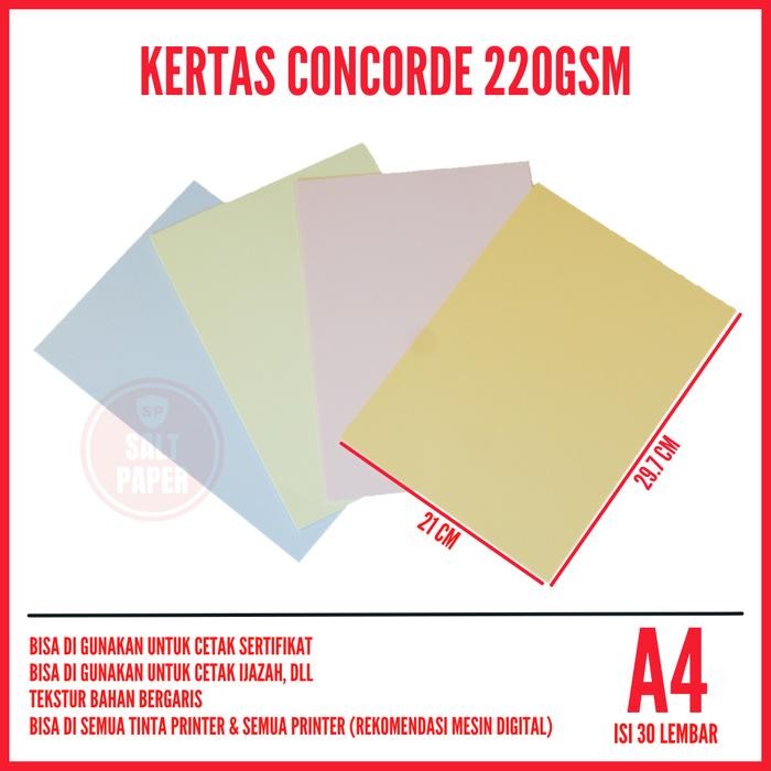 Pilihan- Kertas Concorde A4 220 Gr Isi 30 Lembar / Kertas 220Gsm Concorde A4