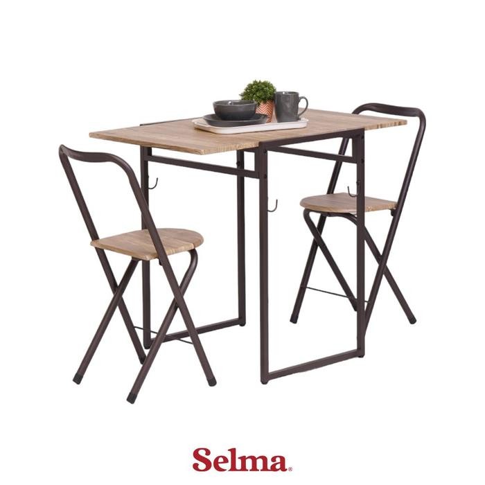 RJ SELMA LAZIO SET MEJA MAKAN LIPAT 2 KURSI - COKELAT