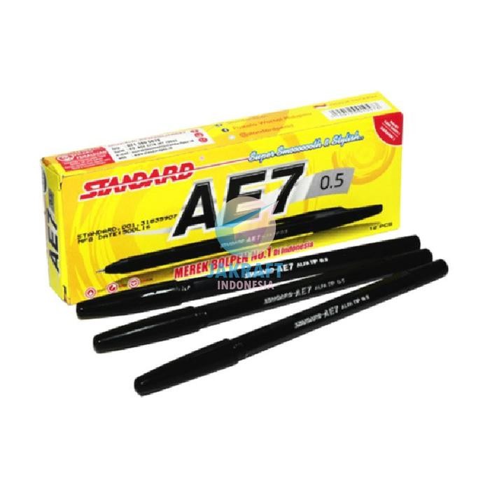 

New (12 Pcs) GROSIR Pulpen Bolpen Pen STANDARD AE7 Hitam Black Biru Blue Merah Red Tebal 0.5 mm Oil