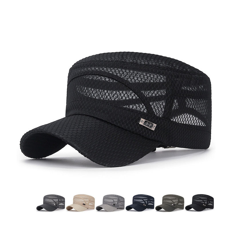 Men Snapback Caps Women Vintage Mesh Flat Top Army Sun Hat Summer Outdoor Cycling Visor Cap Casual S