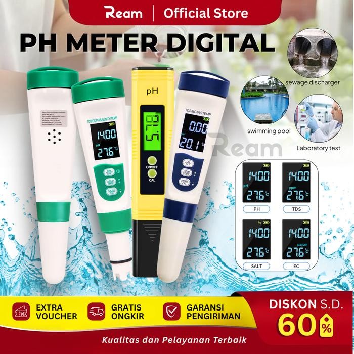 Ream Ph Tds Alat Ukur Kualitas Air Digital Hidroponik Akuarium Suhu