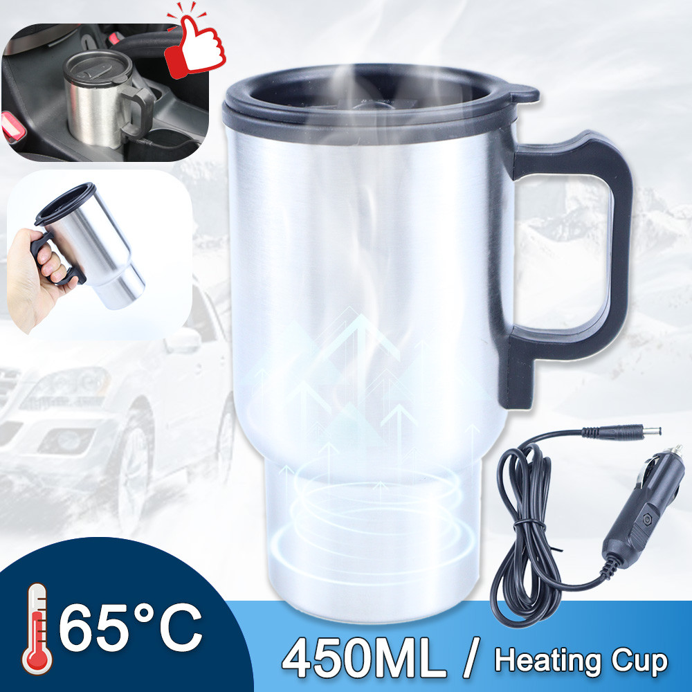 12V Car Heating Cup Car Heated Mug, 450ml Travel Electric Coffee Cup 14oz. Insulated Heated Thermos 