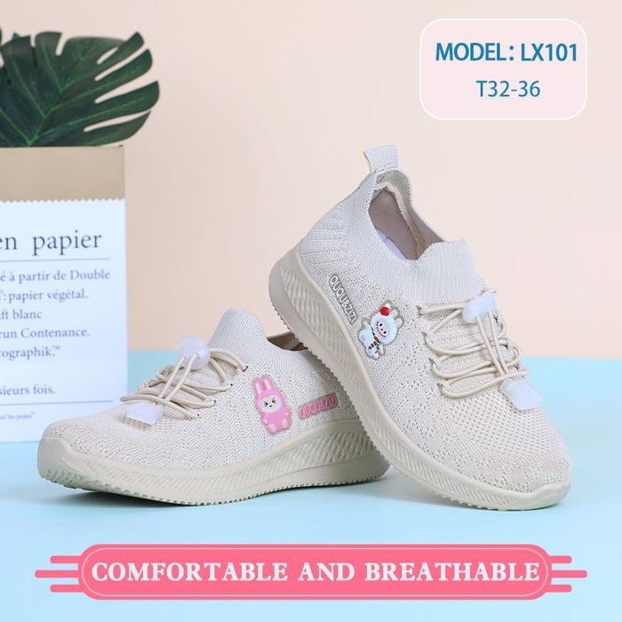 Donatello - Sepatu Anak Tanggung Perempuan Laki-Laki Slip On Rajut Sneakers Tali Hidup Motif Labubu