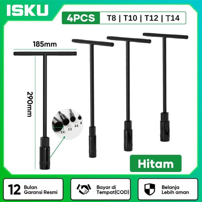ISKU kunci socket wrench set T8-T14 Kunci T Set 4pcs Hitam/Kunci Sok T