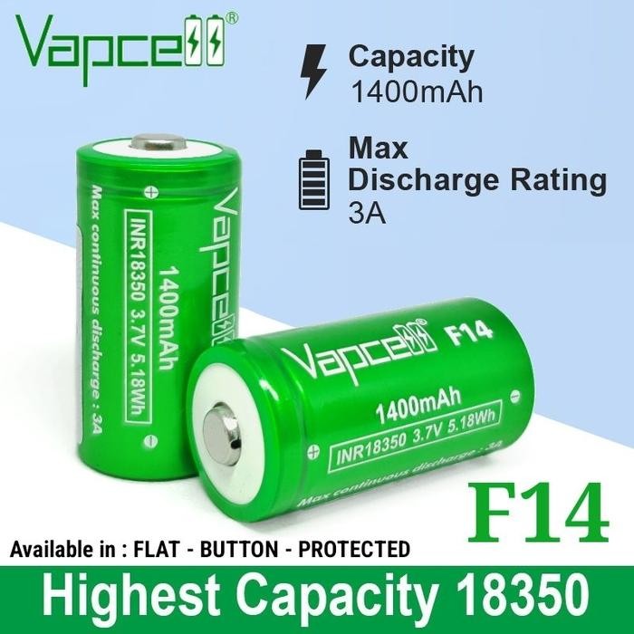 PilihanBaru- Baterai 18350 1400Mah Senter Led High Capacity Battery 3.7 Volt Vapcell F14