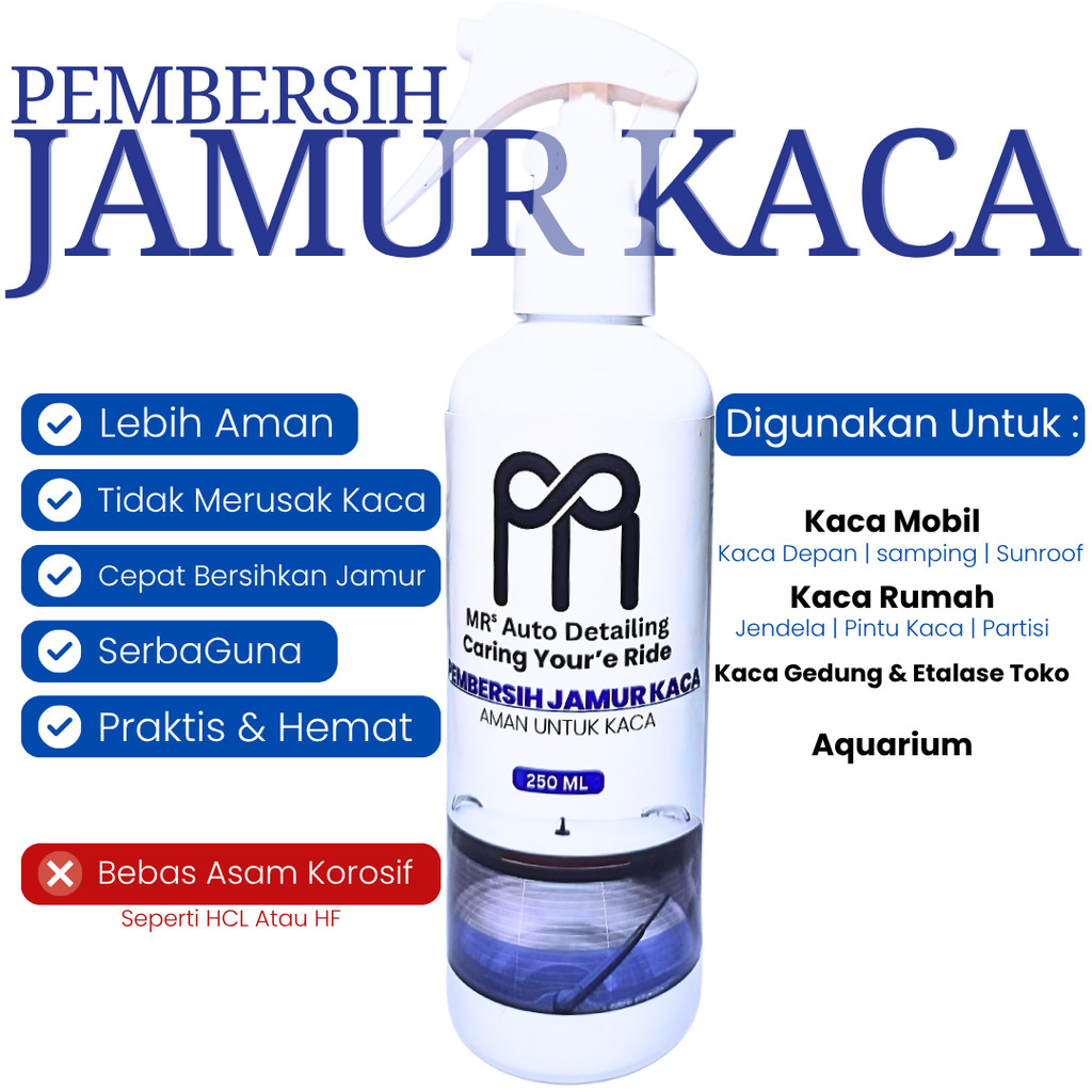 Pembersih Jamur Kaca Mobil Anti Water Spot Cairan Penghilang Kerak Kaca Aman Tanpa HCl & HF