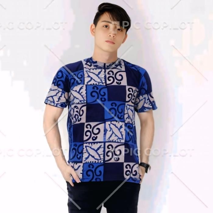 T-shirt Pria Motif Batik Modern / Kaos Batik Cap Lukis Handmade Casual new