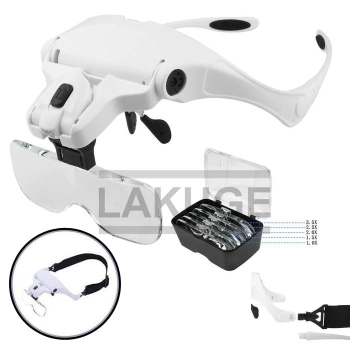 Terlaris Kacamata Pembesar 5x Magnifier 2 LED Head Illuminated Loupe Magnifier SALE