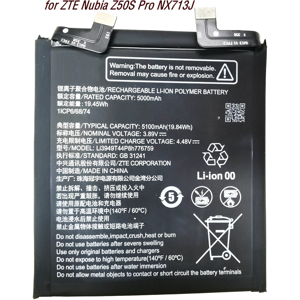 3.89V High Quality Li3949T44P8H776759 Original Battery For Zte Nubia Z50S Pro Nx713J Smartphone