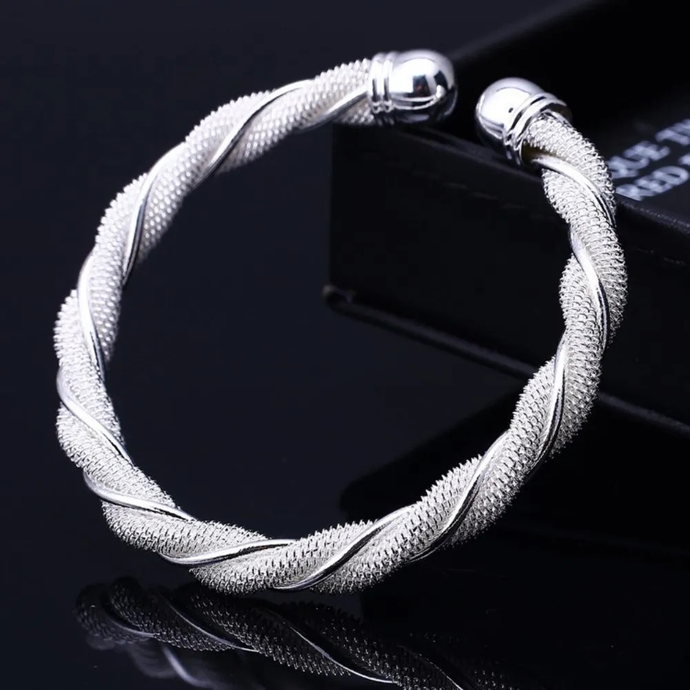 Charm 925 Sterling Silver Bracelets Fine Twisted Wire Bangles For Women Fashion Wedding Party