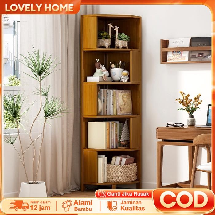 LOVE Rak buku Rak Sudut Kayu Lemari Penyimpanan Ruang Tamu Kamar Kantor Tinggi Berputar 360 rak