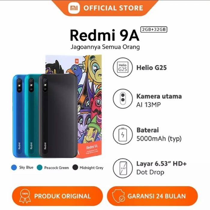 BdGGadget- Xiaomi Redmi 9A Ram 2/32 Gb Helio G25 Batre 5000 Mah Garans Resmi