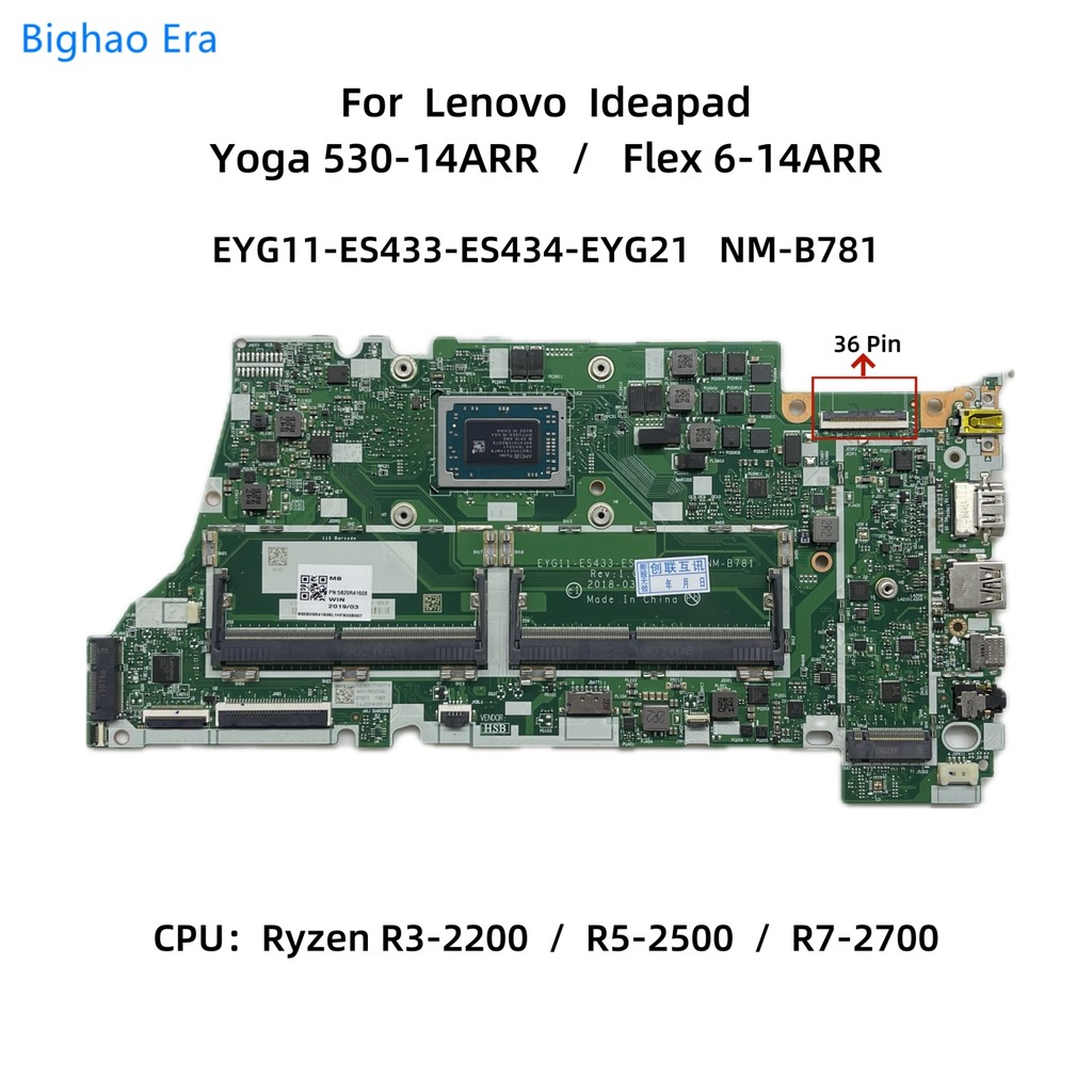 Casing Laptop NM-B781 For Lenovo Yoga 530-14ARR FLEX 6-14ARR Laptop Motherboard With R3-2200 R5-2500