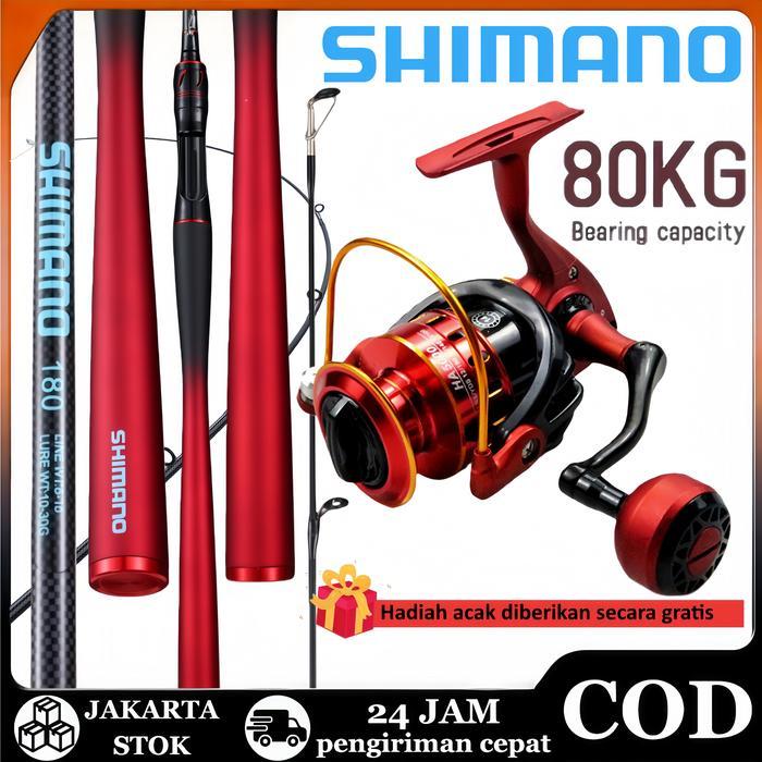 Set Alat Pancing Shimano El Baru 2025 Dilengkapi Joran 165210Cm Reel Pancing Logam Hitammerah Umpan