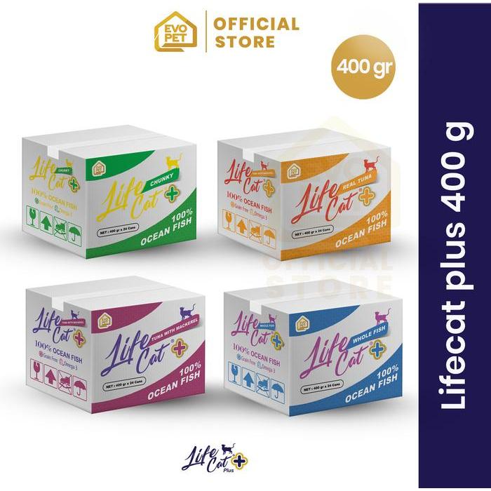 LIFE CAT PLUS 400GR PAKET 1 DUS KALENG TUNA MACKEREL CHUNKY OCEAN FISH WHOLE FISH 100% IKAN UTUH