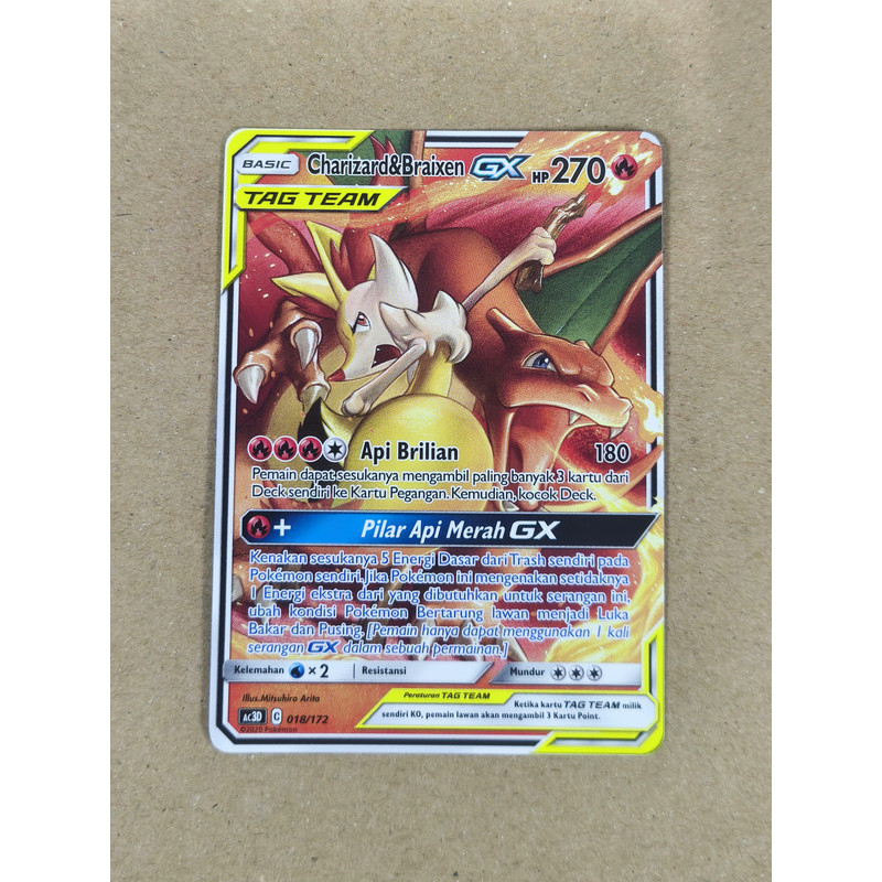 Charizard & Braixen GX Tag Team AC3D TD #18 Pokemon TCG Trading Card Game Indonesia Kartu Game Kolek