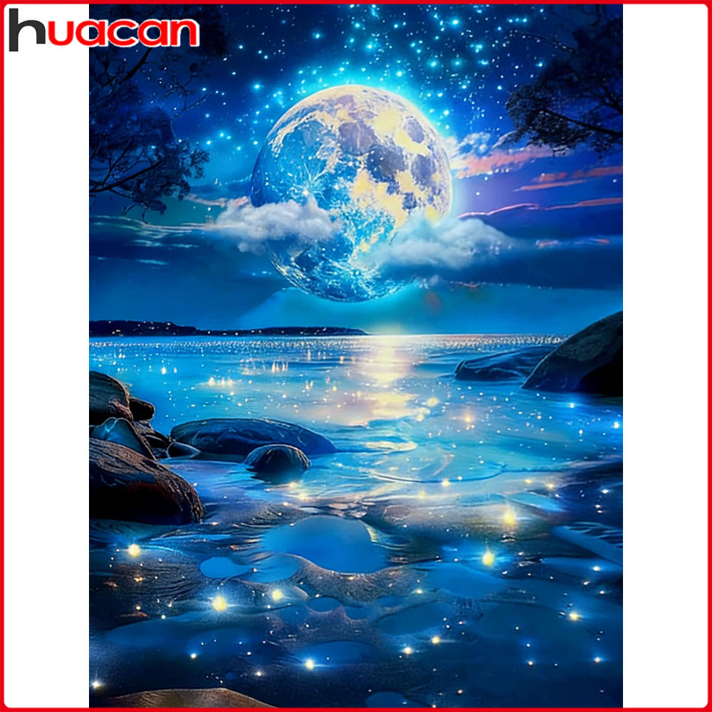 Huacan Diamond Painting Moon Rr Starry Sky Diamond Mosaic Landscape Complete Kit Picture Of