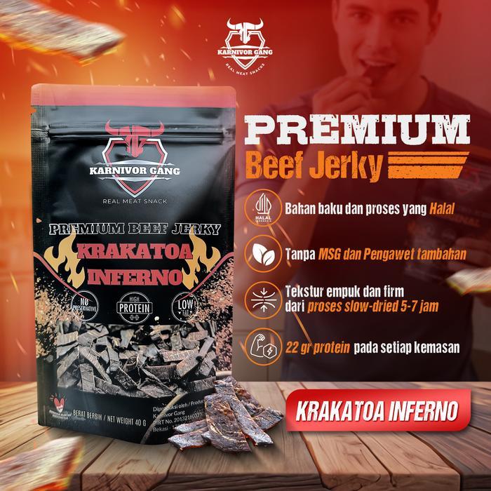 Terlaris Beef Jerky Pedas Snack Dendeng High Protein Halal Karnivor Gang