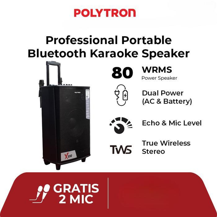 Speaker Karaoke Portable Rechargeable Polytron 12" PAS PRO 12F7, Bluetooth, USB, Radio FM, Free 2 Mi