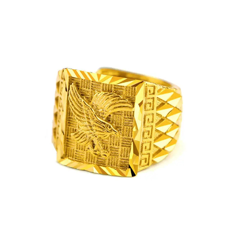 Luxury 24K 9999 Pure Gold real gold Men's Eagle Opening Ring Adjustable Ring Dominant Wealth Ring