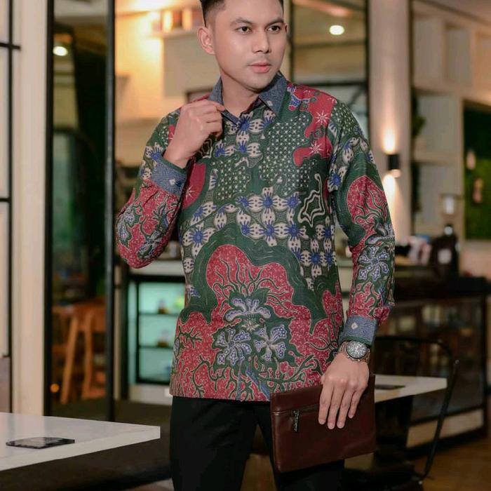 batik pria REGULER kemeja batik pria REGULER FIT dobby bunga abstrax kawung lapis furing - S REGULER