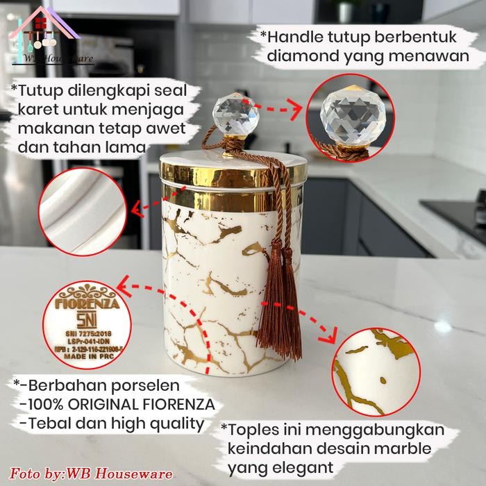 Fiorenza 3Pcs Toples Duluxe Marble Series Keramik Set / Food Jar / Canister Set/ Toples Penyimpanan