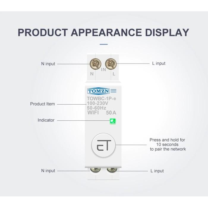 Unik Ewelink Wifi 1 Phase On-Off Switch Breaker 50A 220Vac Din Rail Terlariss 
