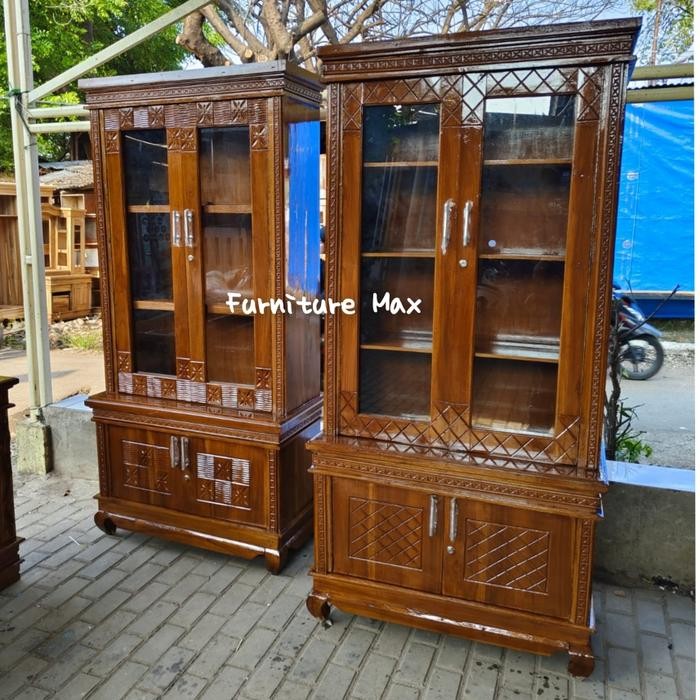 Bisa Spk Rak Pajangan Kayu 2 Pintu / Lemari Rak Buku Kayu Jati / Pajangan Rak Buku Serbaguna /