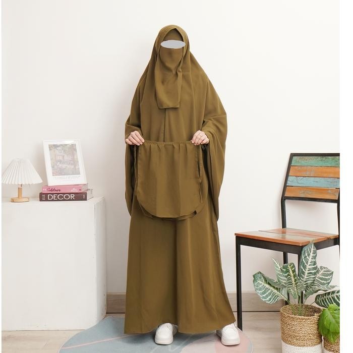 Naura Set / Gamis Syari Set Khimar Dan Cadar Bahan Wolfis Wollpeach