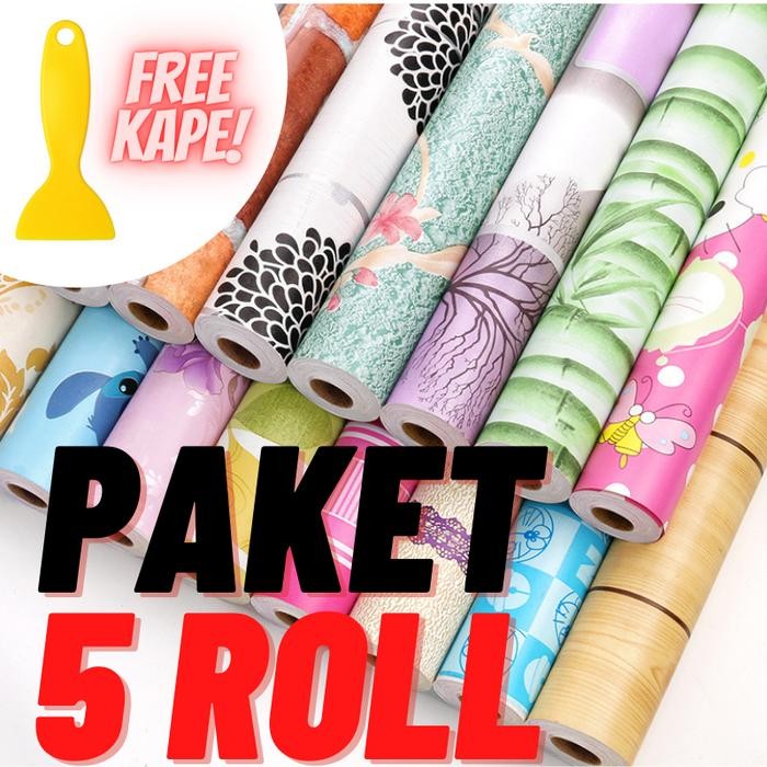 Paket 5 Roll Wallpaper Dinding Wallpaper Stiker Dinding Wallpaper Dinding Kamar Tidur 10Meter