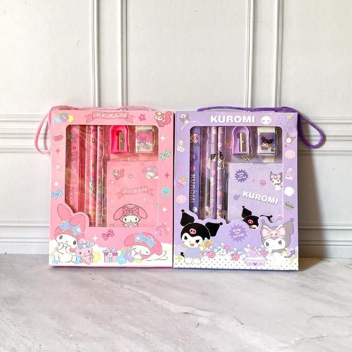 

OJ Gift set Alat Tulis Sekolah 6 in 1 sanrio - Alat Tulis Pensil Sanrio kuromi / melody - chinamorol