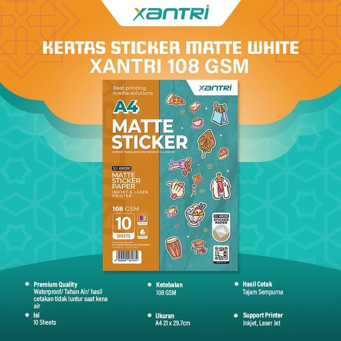 

Kertas Stiker Xantri Original Matte White PP 108 Micron isi 10 Lembar, Matte Sticker Paper White