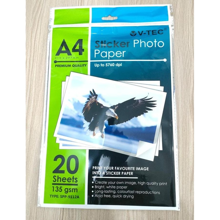 

KERTAS FOTO V-TEC STICKER PHOTO PAPER A4 135 GSM SPP-9112