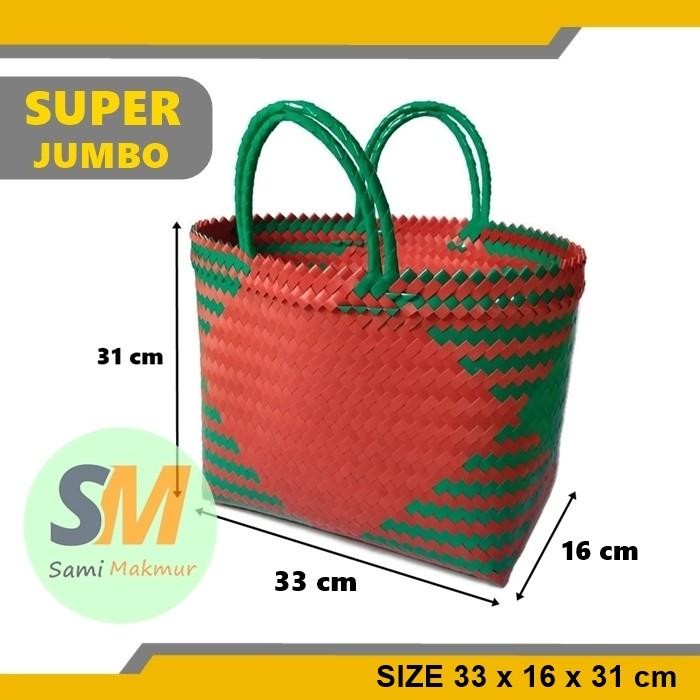 RJ Sami Makmur Tas Anyaman Plastik SUPER JUMBO KACA 33x16x31 cm Tas Belanja Besar Souvenir Jinjing