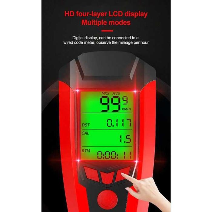 Paling Berkualitas Anlook 4 In 1 Lampu Sepeda + Klakson + Speedometer Recharge1200Mah Terlariss 