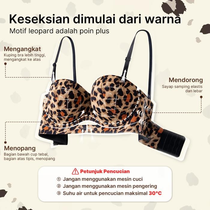 PROMO GRENEY-Bra Cup Coconut 3D Motif Leopard-Mengumpulkan tanpa bekas Penopang Tanpa kawat Nyaman