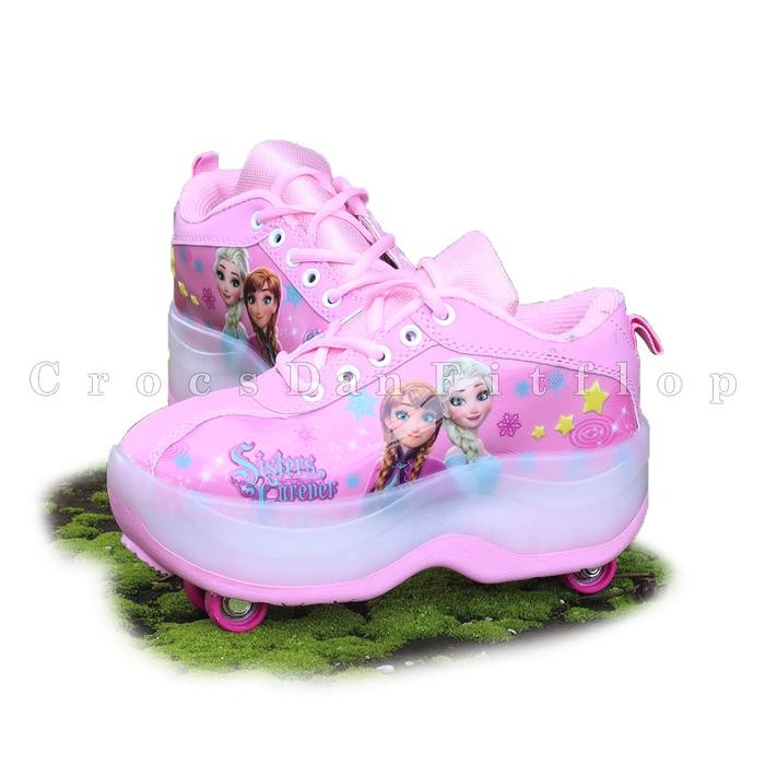 New Sepatu Roda Anak Roda 4 Karakter Frozen Pink