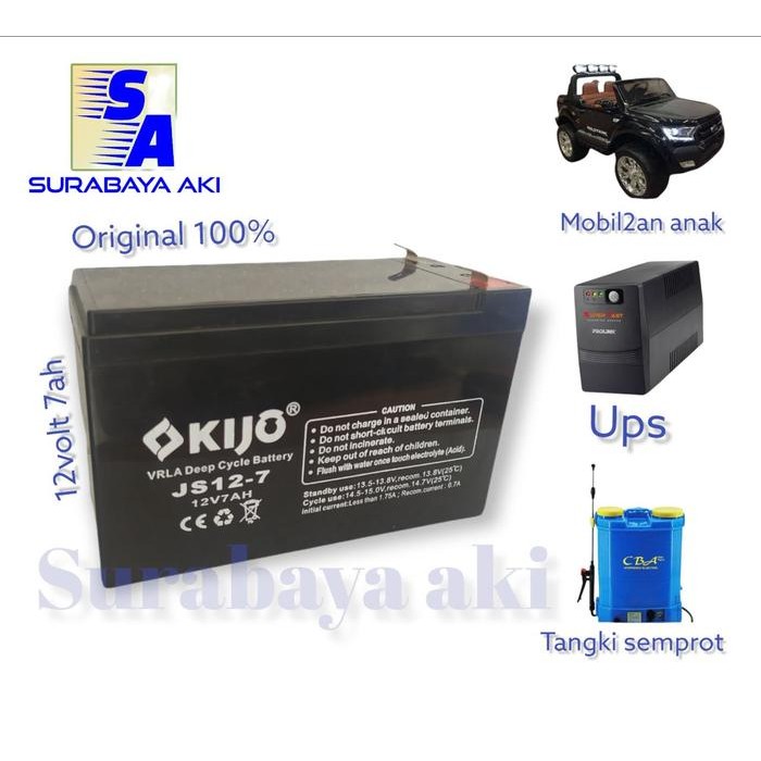 aki UPS Aki MOBIL MOTOR MAINAN ANAK TANGKI SEMPROT 12v 7ah KIJO 7AH