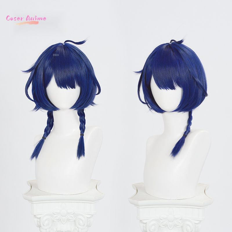 XIANGLING COSPLAY WIG 43CM DARK BLUE BRAIDED PIGTAIL WIGS ANIME COSPLAY WIGS HEAT RESIATANT