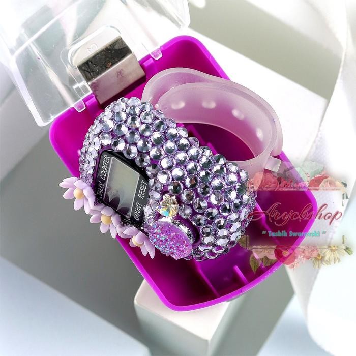 BigSal3%- Tasbih Digital Ungu Muda Tree Daisy Tasbeh Cincin Zikir Hias Blink Blink Swarovsky